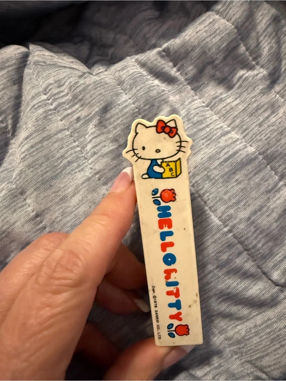 Vintage 1976 Sanrio Hello Kitty stapler with Red Bow and Blue Accents